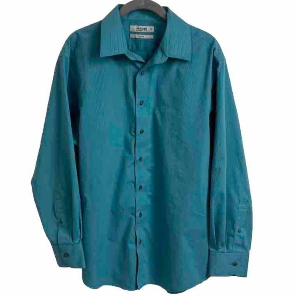 Murano Men’s Teal Blue Slim Fit Long Sleeve Button Down Collared Shirt 16.5” 33